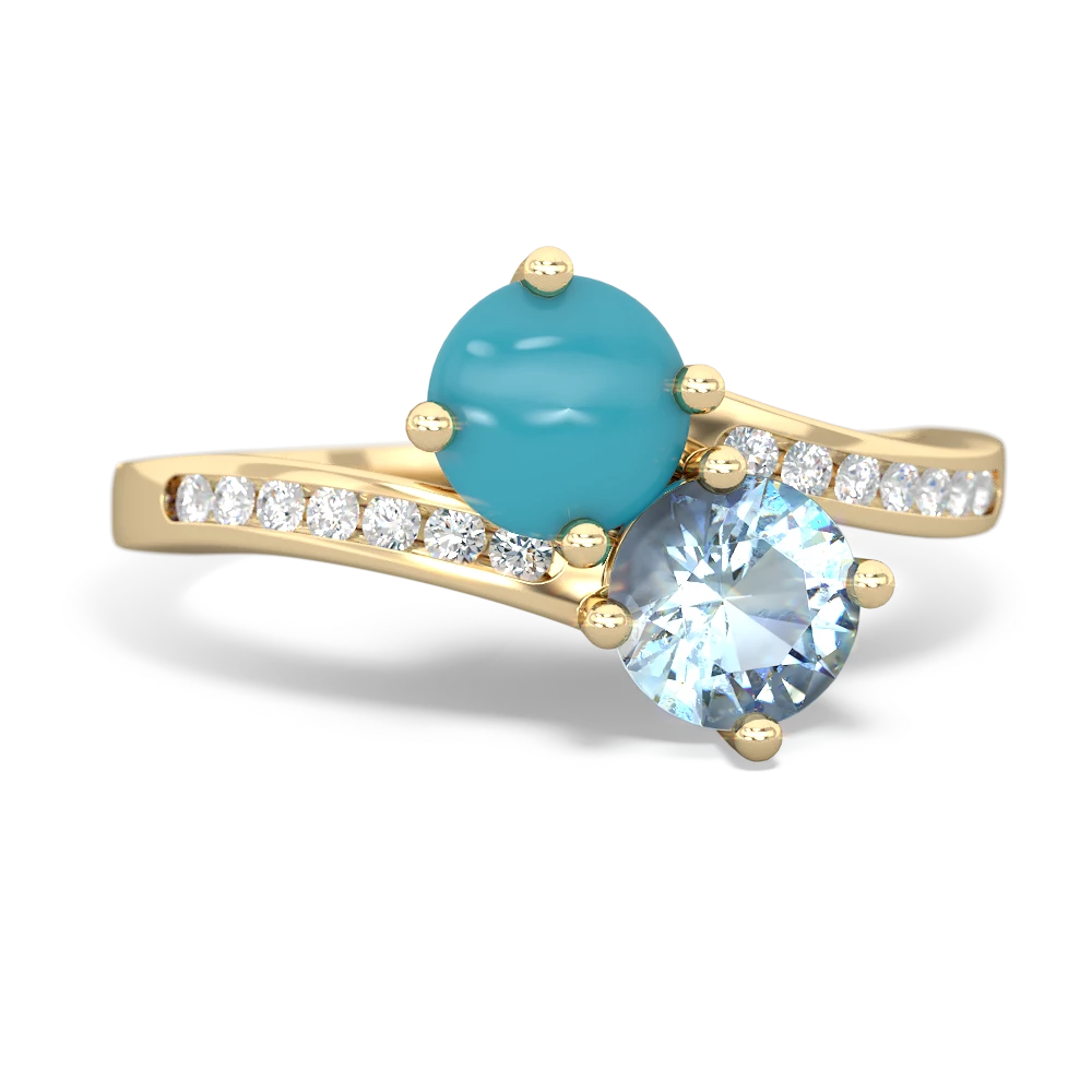 Turquoise Channel Set Two Stone 14K Yellow Gold ring R5303