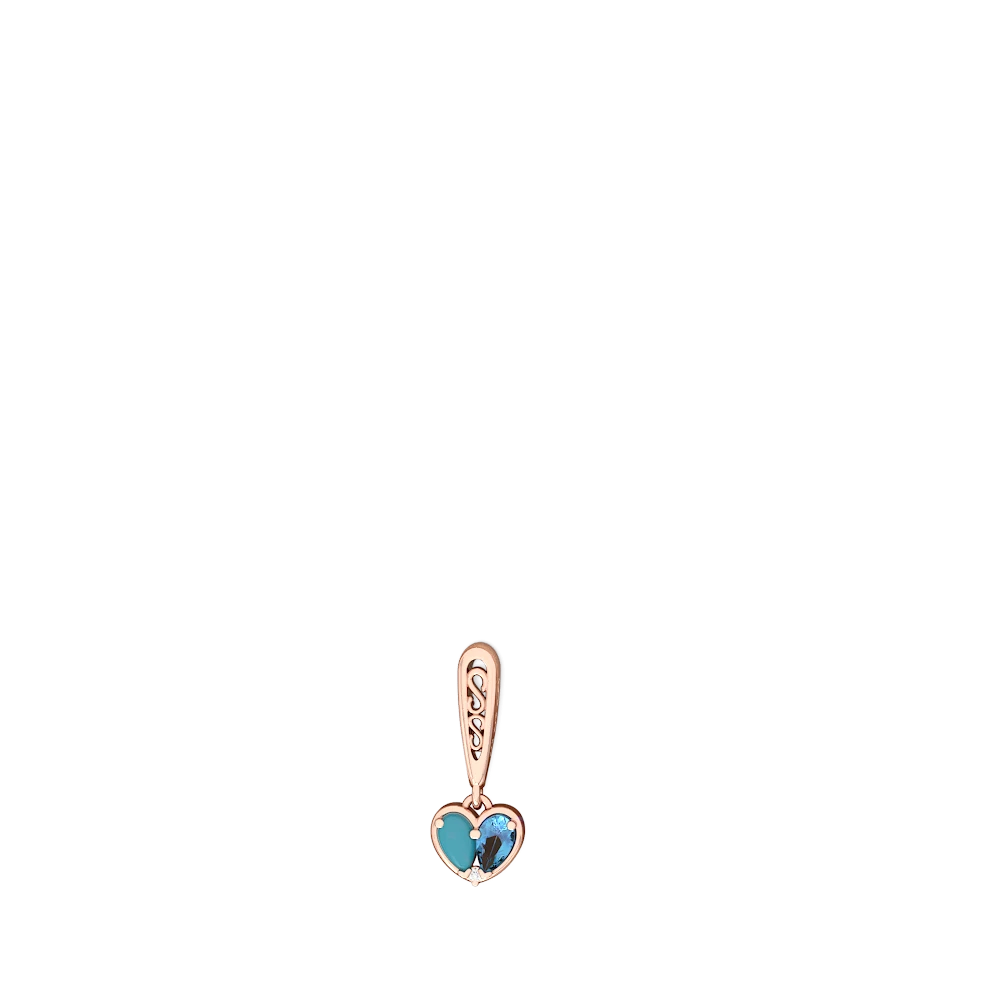 Turquoise Filligree Heart 14K Rose Gold earrings E5070