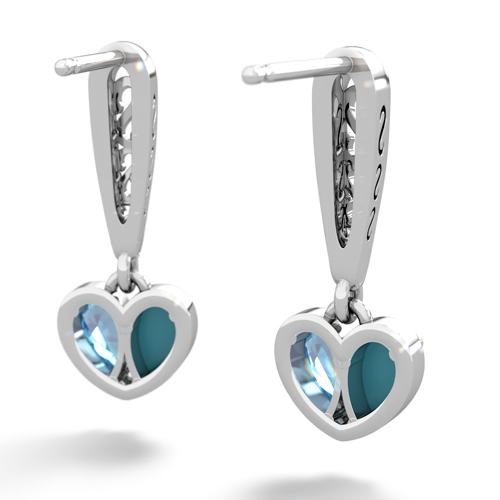 Turquoise Filligree Heart 14K White Gold earrings E5070
