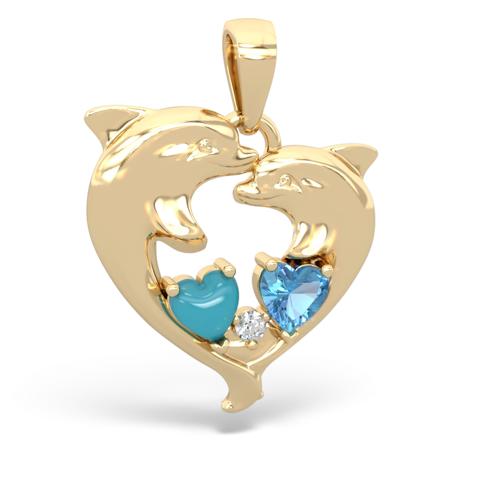 Turquoise Dolphin Heart 14K Yellow Gold pendant P5820