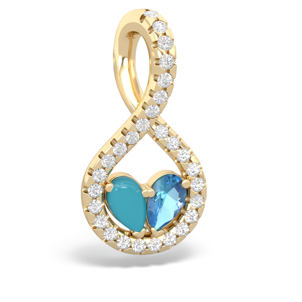 Turquoise Pave Twist 'One Heart' 14K Yellow Gold pendant P5360