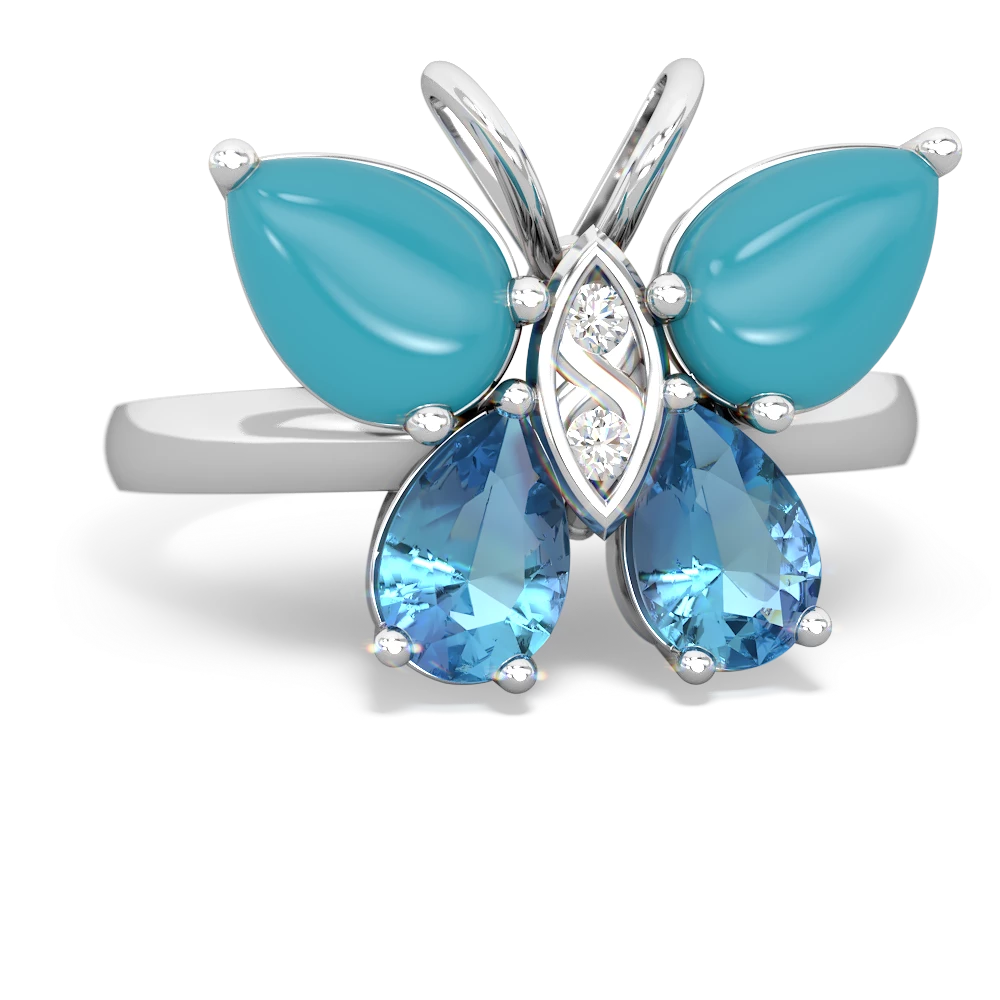 Turquoise Butterfly 14K White Gold ring R2215