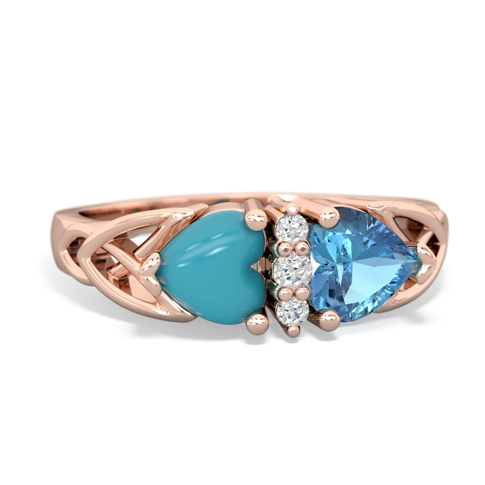 Turquoise Celtic Knot Double Heart 14K Rose Gold ring R5040