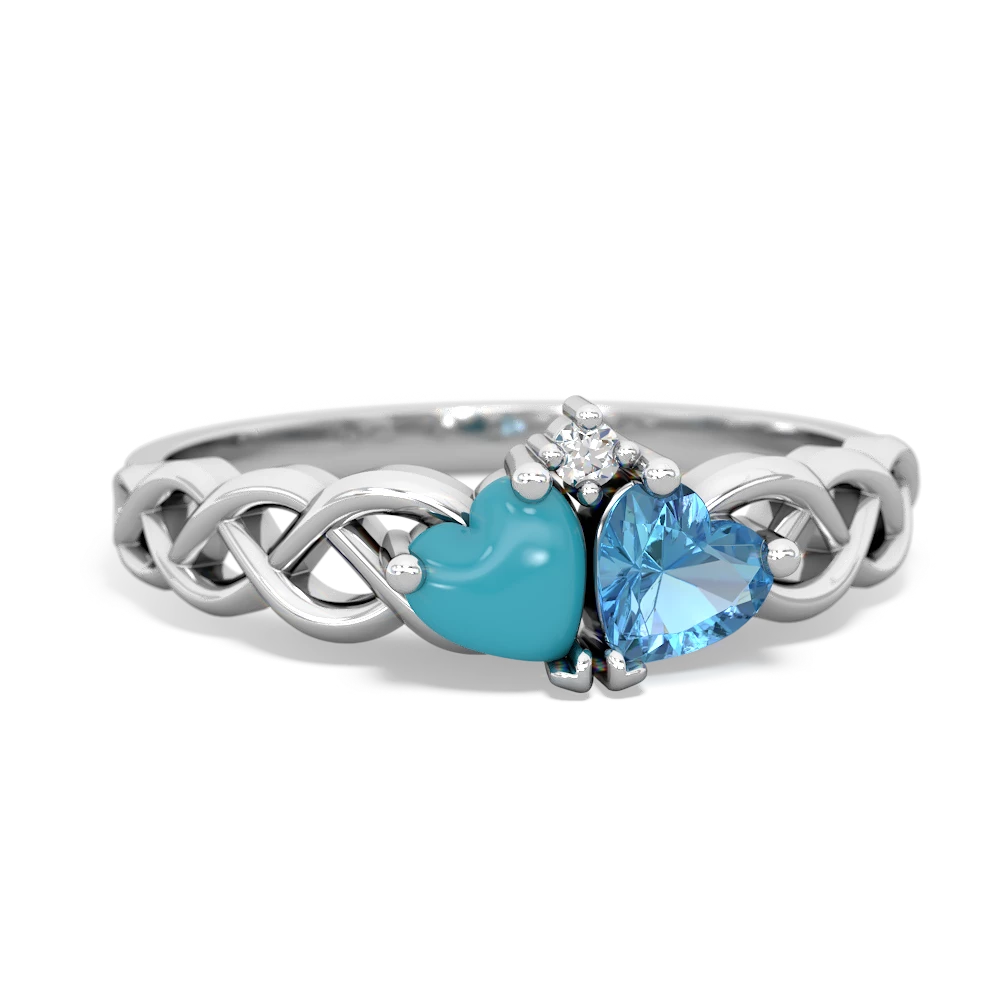 Turquoise Heart To Heart Braid 14K White Gold ring R5870