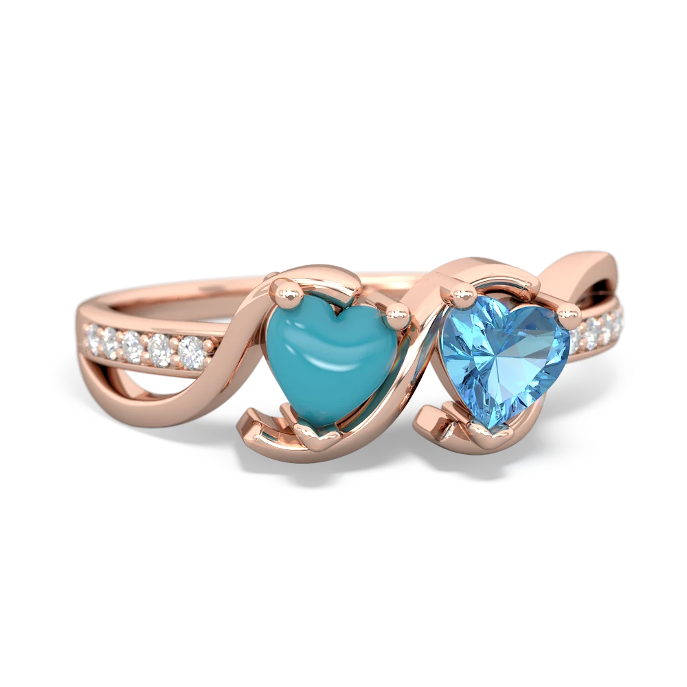 Turquoise Side By Side 14K Rose Gold ring R3090