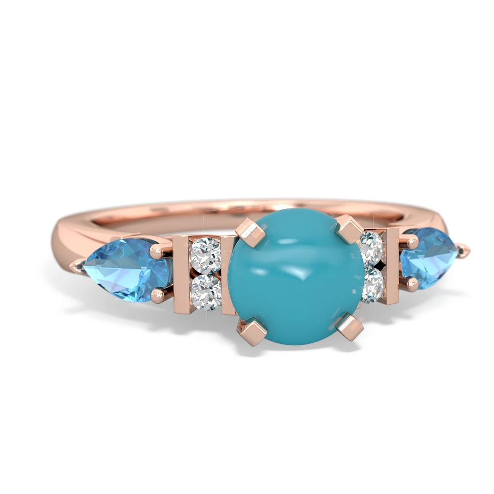 Turquoise 6Mm Round Eternal Embrace Engagement 14K Rose Gold ring R2005