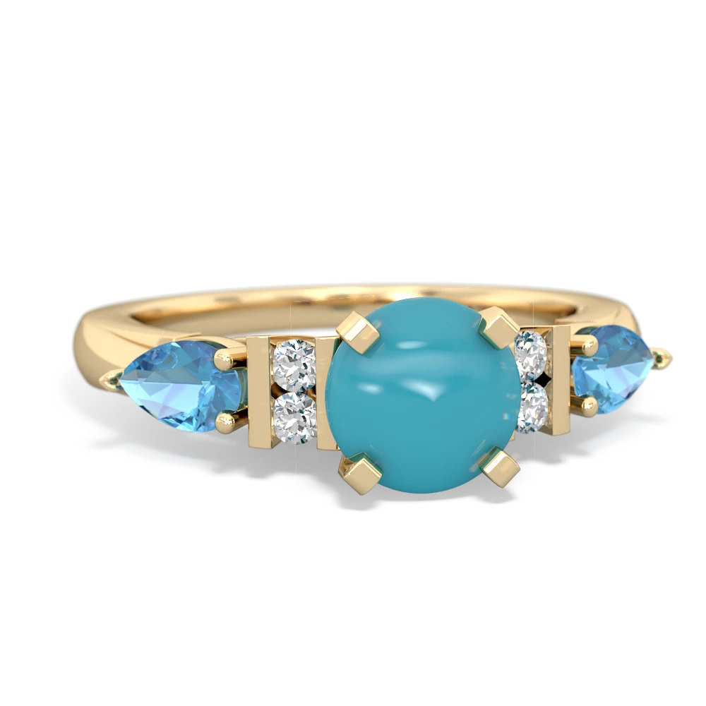 Turquoise 6Mm Round Eternal Embrace Engagement 14K Yellow Gold ring R2005