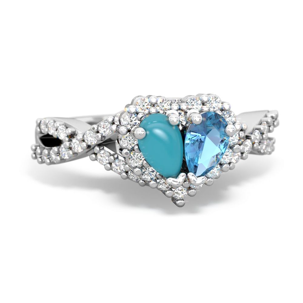 Turquoise Diamond Twist 'One Heart' 14K White Gold ring R2640HRT