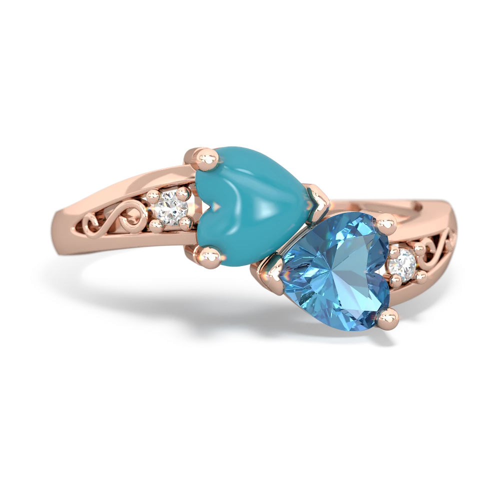 Turquoise Snuggling Hearts 14K Rose Gold ring R2178