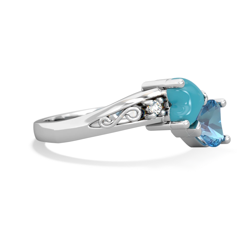 Turquoise Snuggling Hearts 14K White Gold ring R2178
