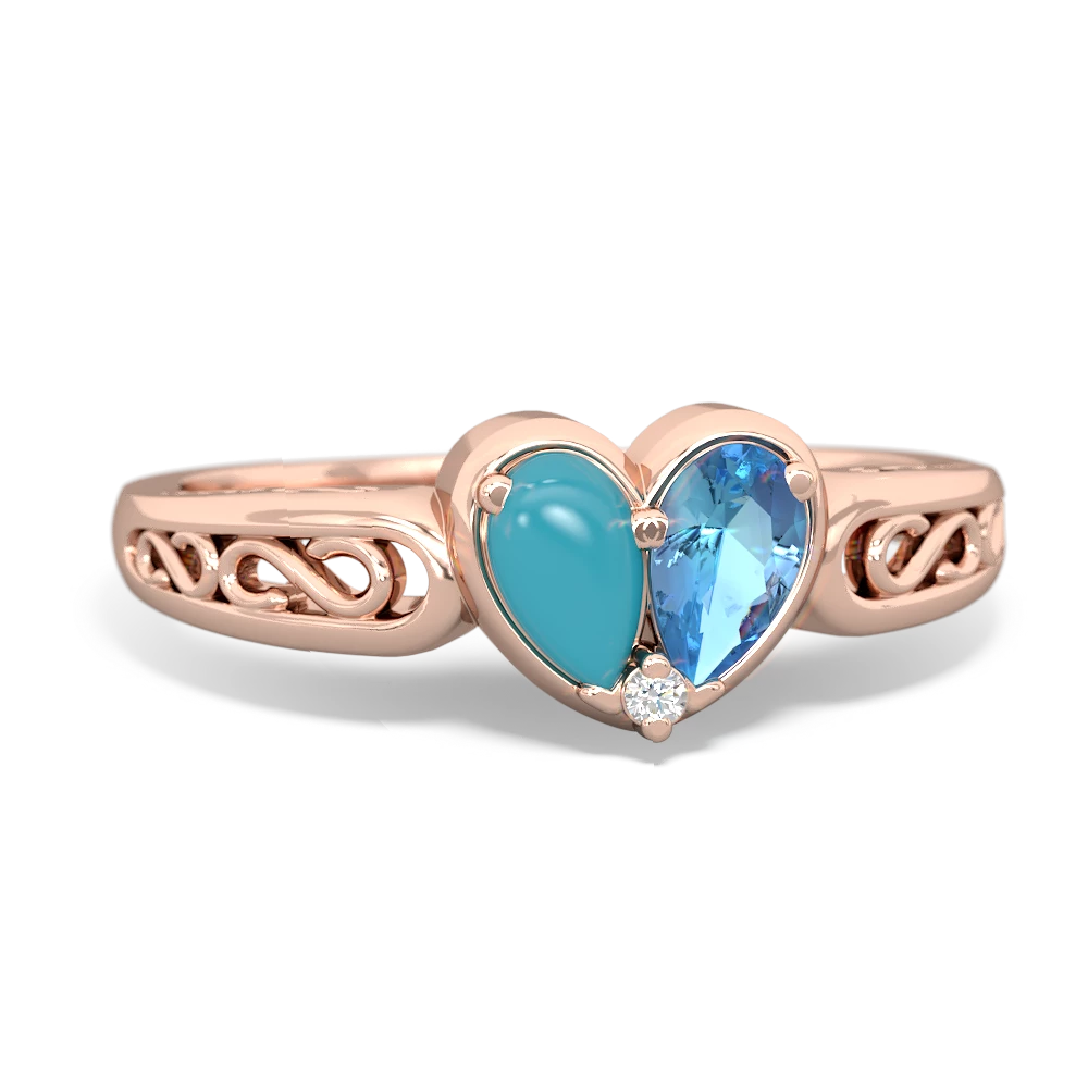 Turquoise Filligree 'One Heart' 14K Rose Gold ring R5070