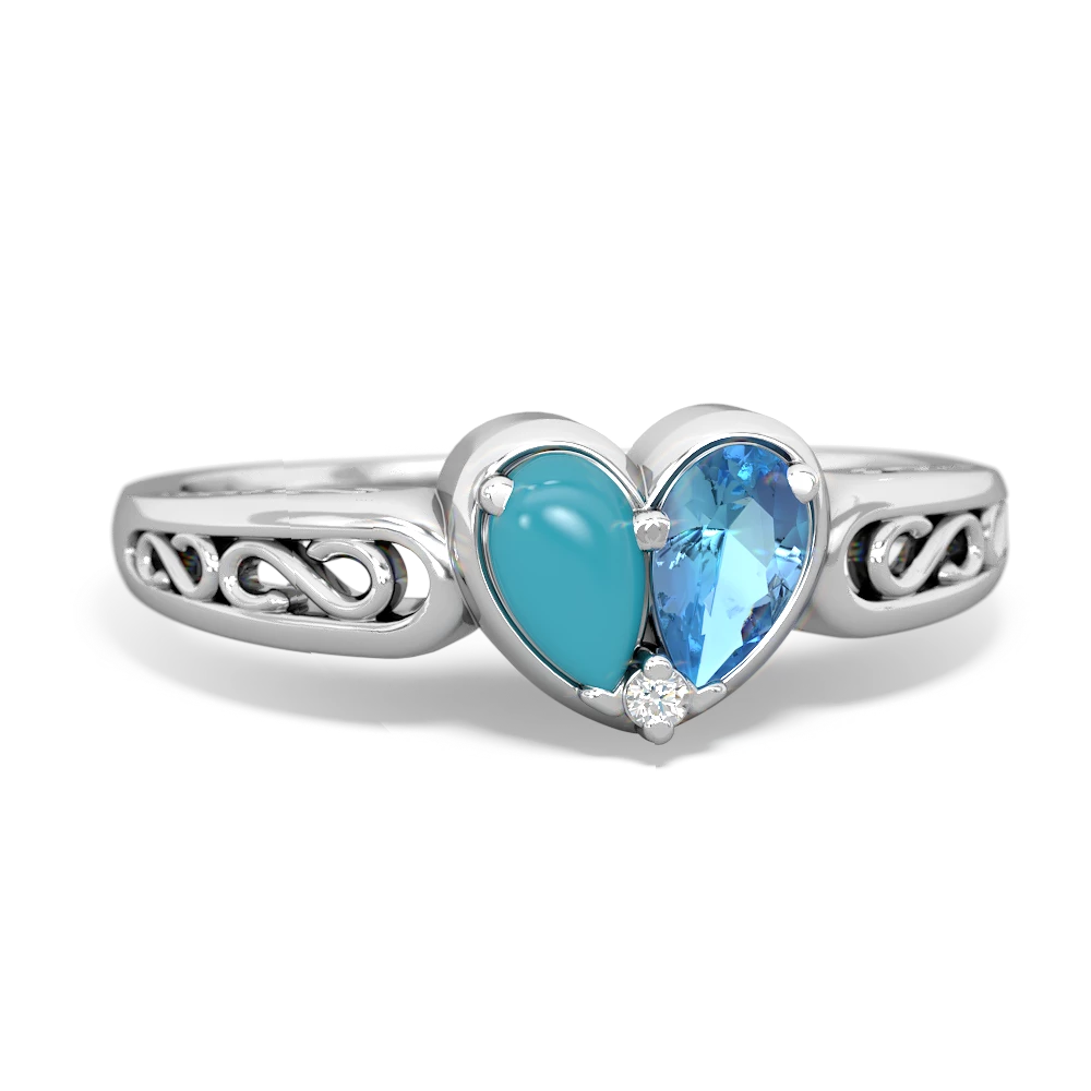 Turquoise Filligree 'One Heart' 14K White Gold ring R5070