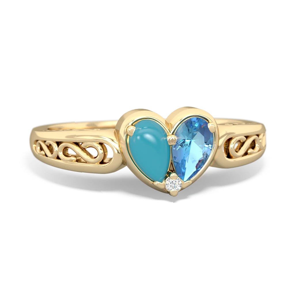 Turquoise Filligree 'One Heart' 14K Yellow Gold ring R5070