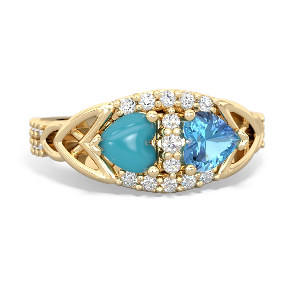 Turquoise Sparkling Celtic Knot 14K Yellow Gold ring R2645