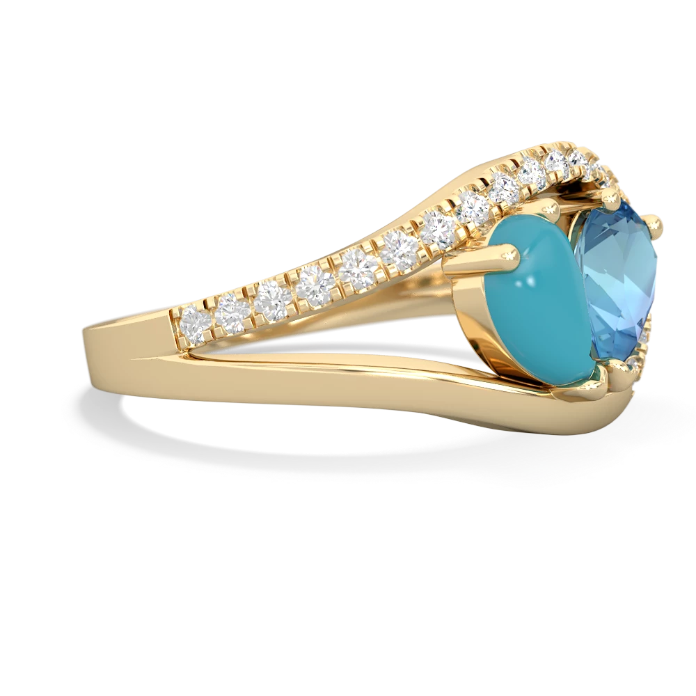 Turquoise Nestled Heart Keepsake 14K Yellow Gold ring R5650