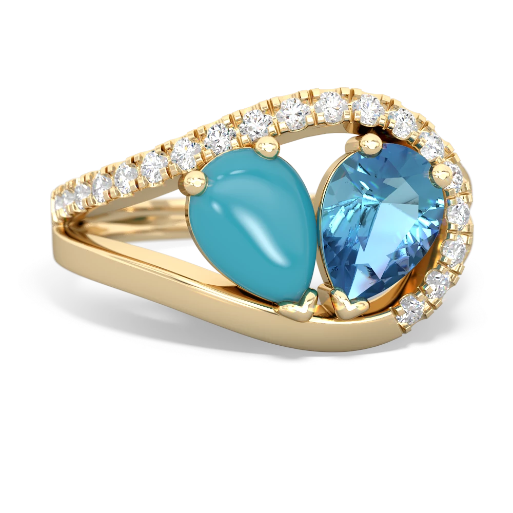 Turquoise Nestled Heart Keepsake 14K Yellow Gold ring R5650