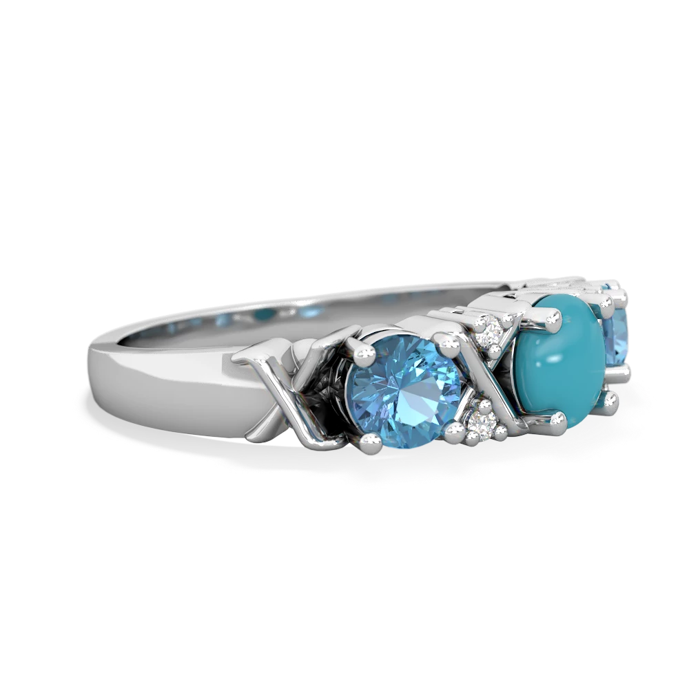 Turquoise Hugs And Kisses 14K White Gold ring R5016