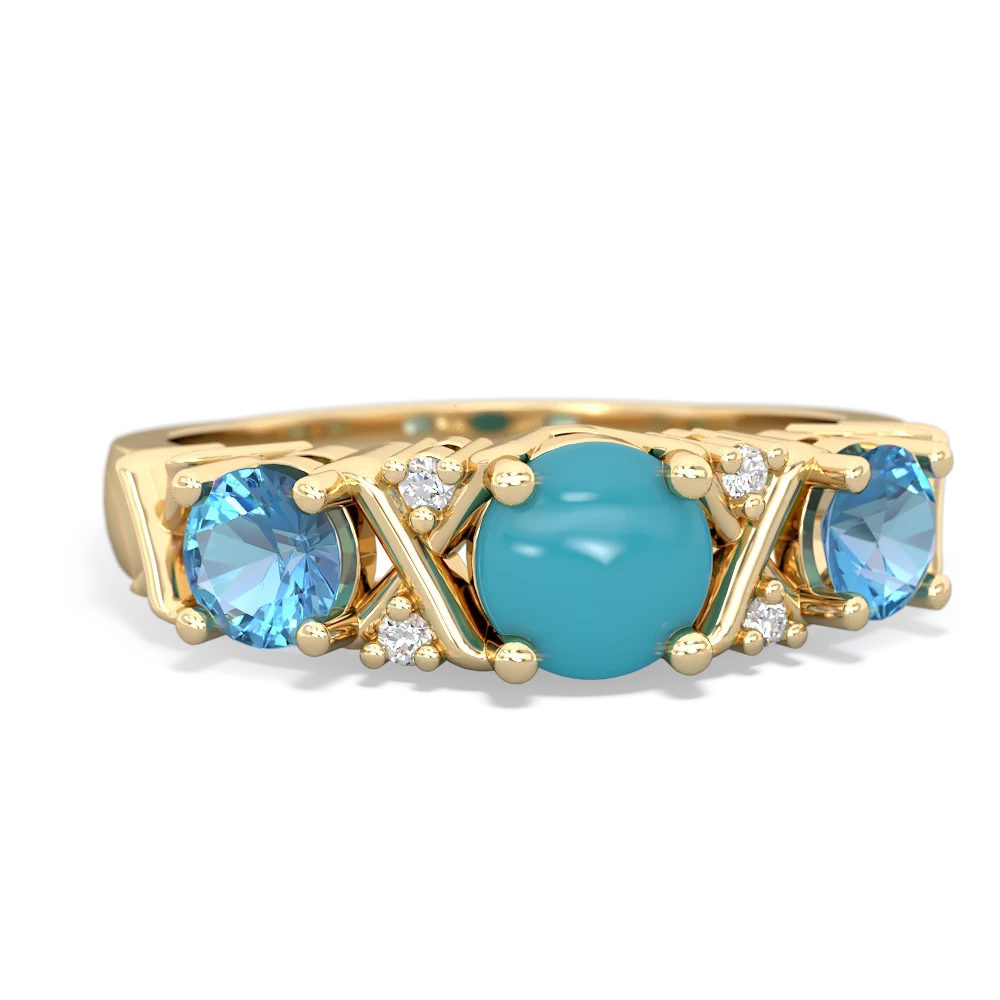 Turquoise Hugs And Kisses 14K Yellow Gold ring R5016