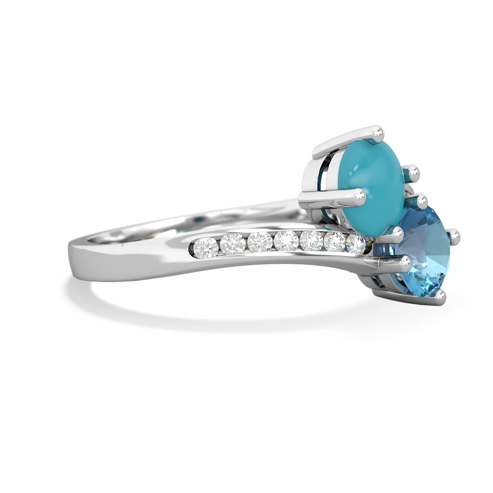 Turquoise Channel Set Two Stone 14K White Gold ring R5303