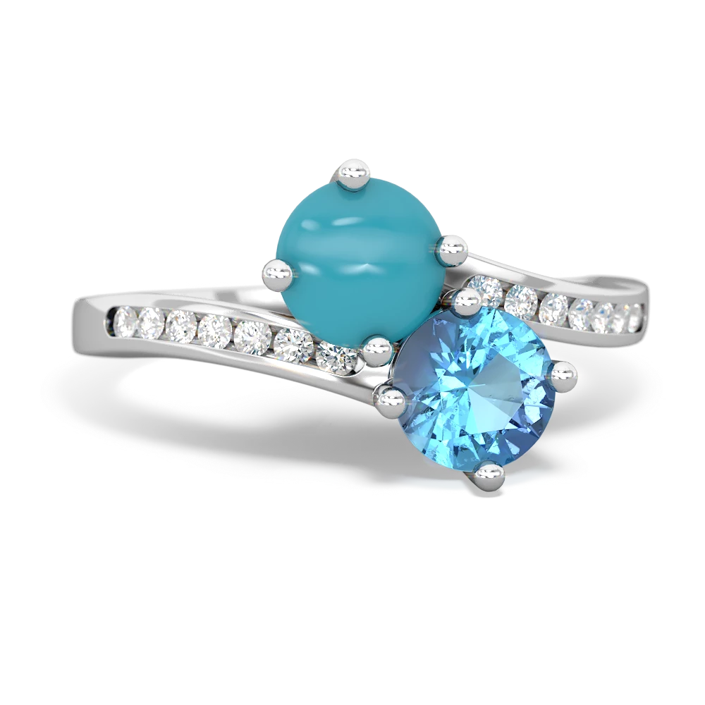 Turquoise Channel Set Two Stone 14K White Gold ring R5303