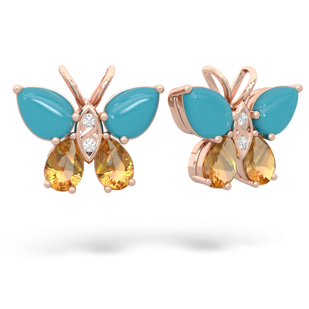 Turquoise Butterfly 14K Rose Gold earrings E2215