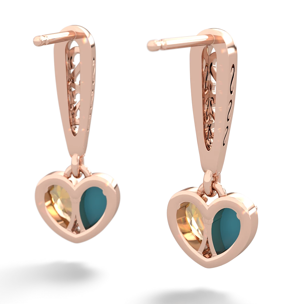 Turquoise Filligree Heart 14K Rose Gold earrings E5070