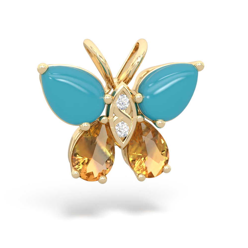 Turquoise Butterfly 14K Yellow Gold pendant P2215