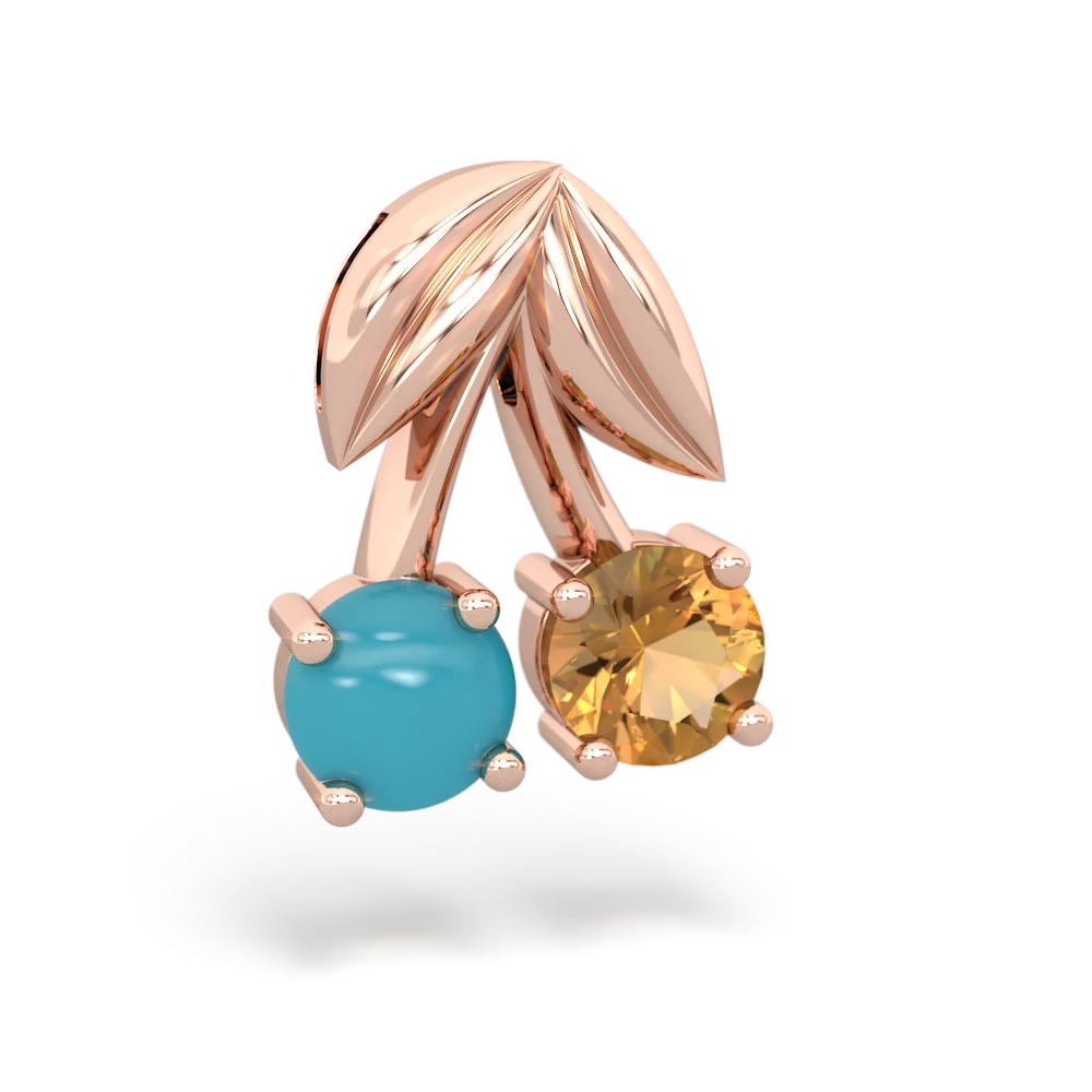 Turquoise Sweet Cherries 14K Rose Gold pendant P7001