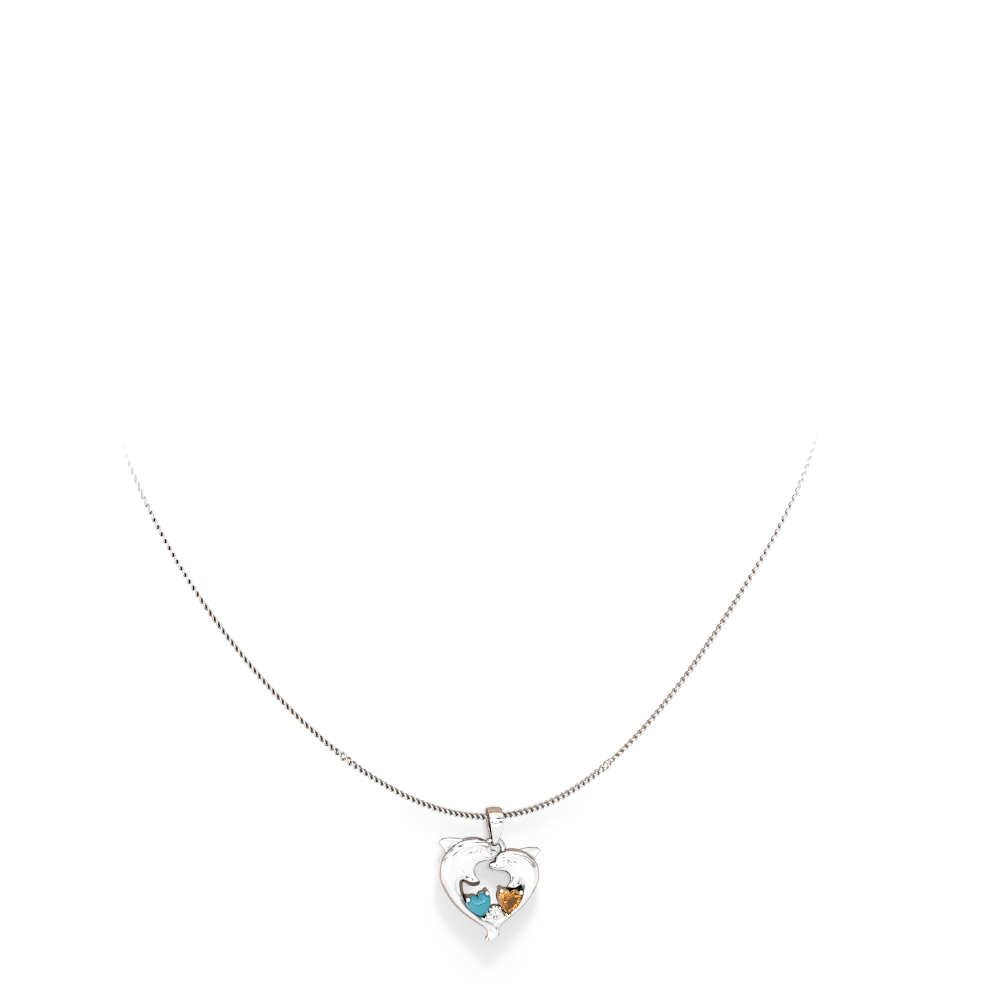 Turquoise Dolphin Heart 14K White Gold pendant P5820