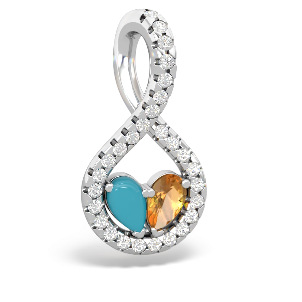 Turquoise Pave Twist 'One Heart' 14K White Gold pendant P5360