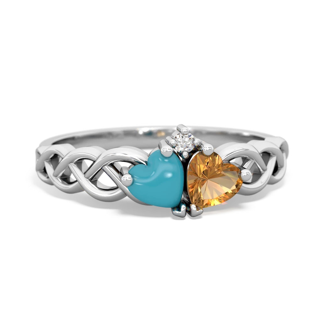 Turquoise Heart To Heart Braid 14K White Gold ring R5870