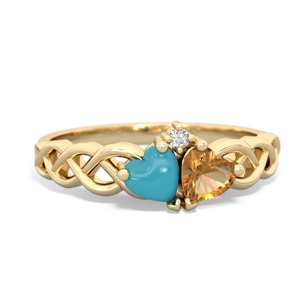 Turquoise Heart To Heart Braid 14K Yellow Gold ring R5870