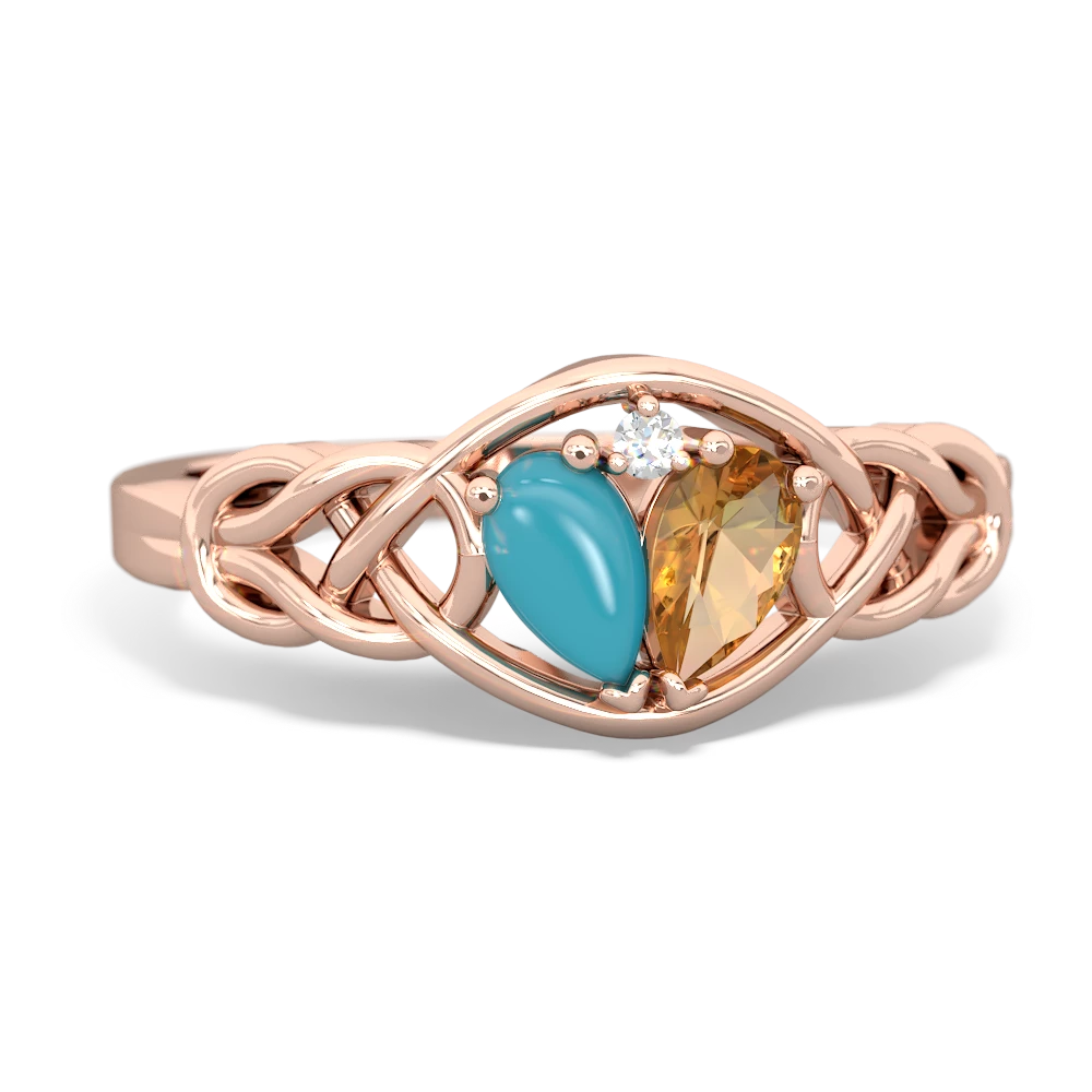 Turquoise Celtic Love Knot 14K Rose Gold ring R5420