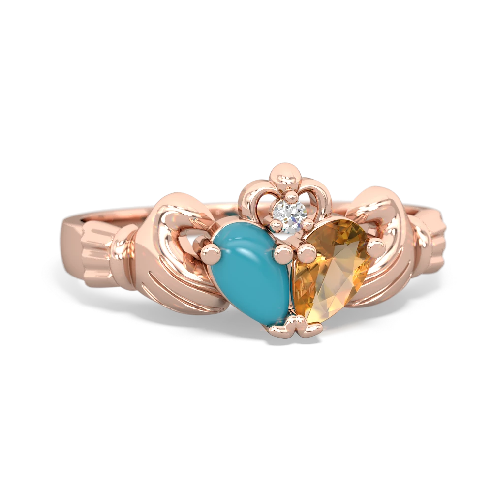 Turquoise 'Our Heart' Claddagh 14K Rose Gold ring R2388