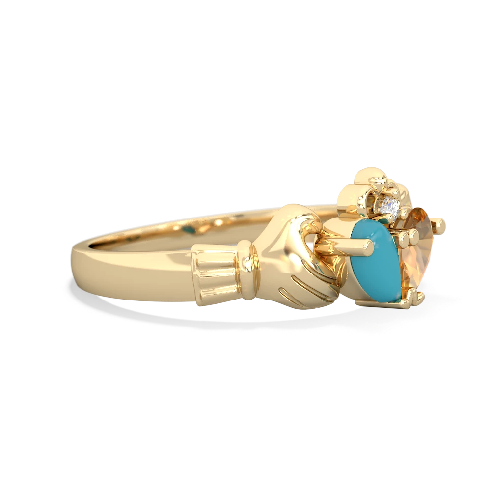 Turquoise 'Our Heart' Claddagh 14K Yellow Gold ring R2388