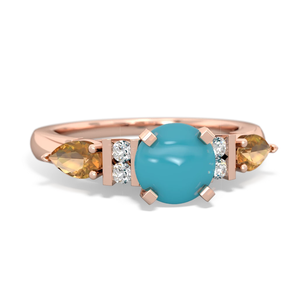 Turquoise 6Mm Round Eternal Embrace Engagement 14K Rose Gold ring R2005