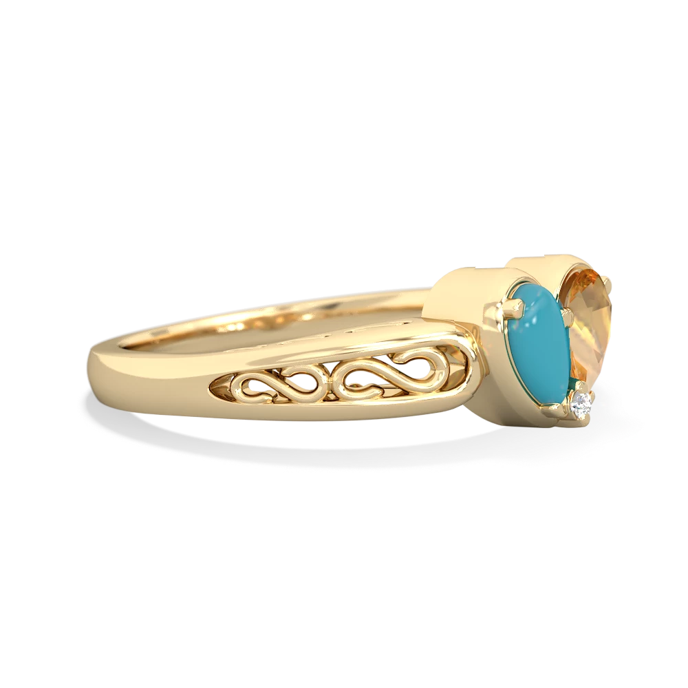 Turquoise Filligree 'One Heart' 14K Yellow Gold ring R5070