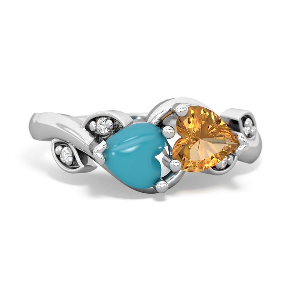 Turquoise Floral Elegance 14K White Gold ring R5790