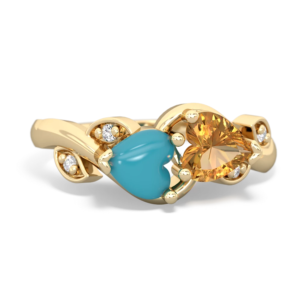 Turquoise Floral Elegance 14K Yellow Gold ring R5790