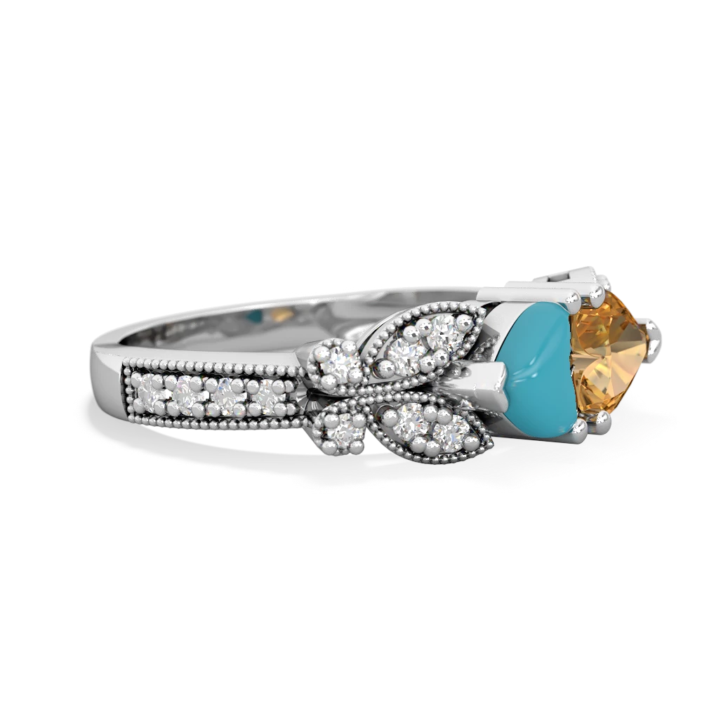 Turquoise Diamond Butterflies 14K White Gold ring R5601