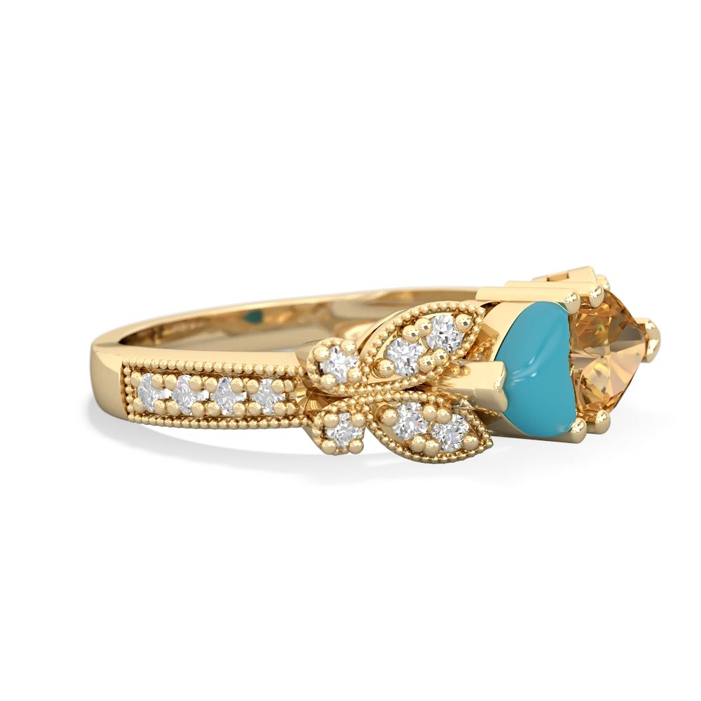 Turquoise Diamond Butterflies 14K Yellow Gold ring R5601