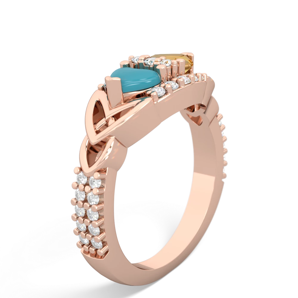 Turquoise Sparkling Celtic Knot 14K Rose Gold ring R2645