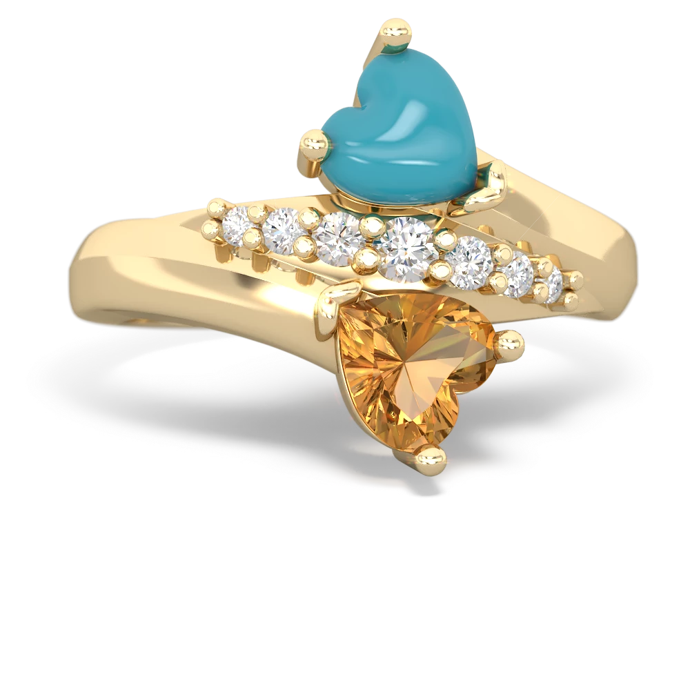 Turquoise Heart To Heart 14K Yellow Gold ring R2064