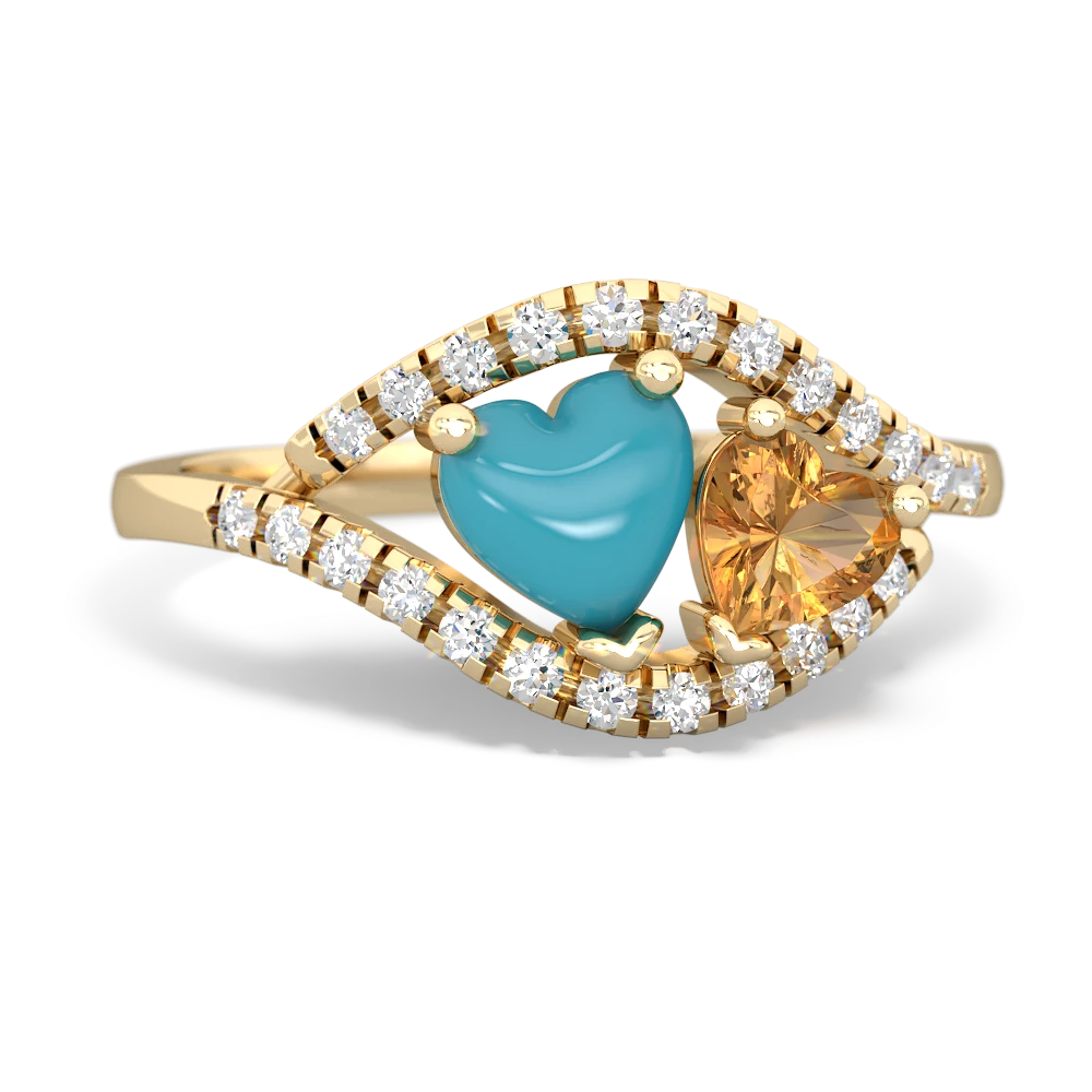 Turquoise Mother And Child 14K Yellow Gold ring R3010