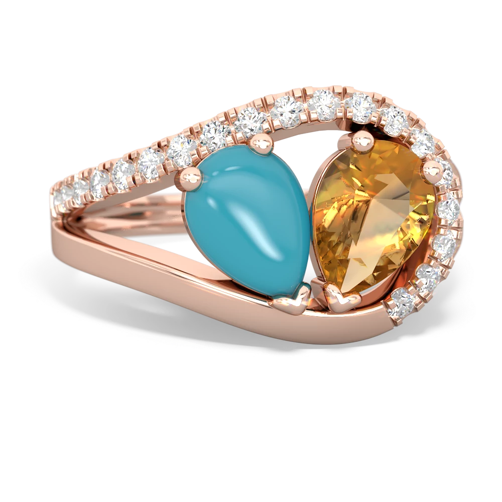 Turquoise Nestled Heart Keepsake 14K Rose Gold ring R5650