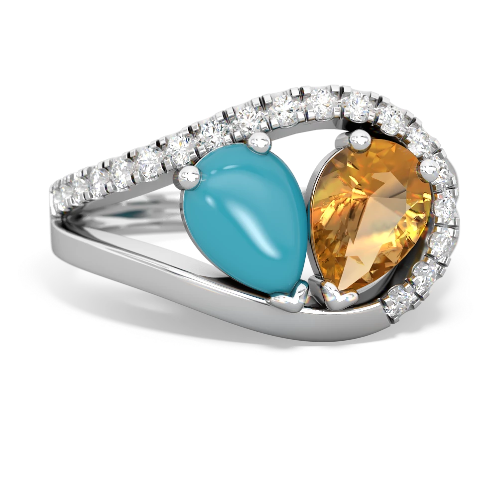 Turquoise Nestled Heart Keepsake 14K White Gold ring R5650