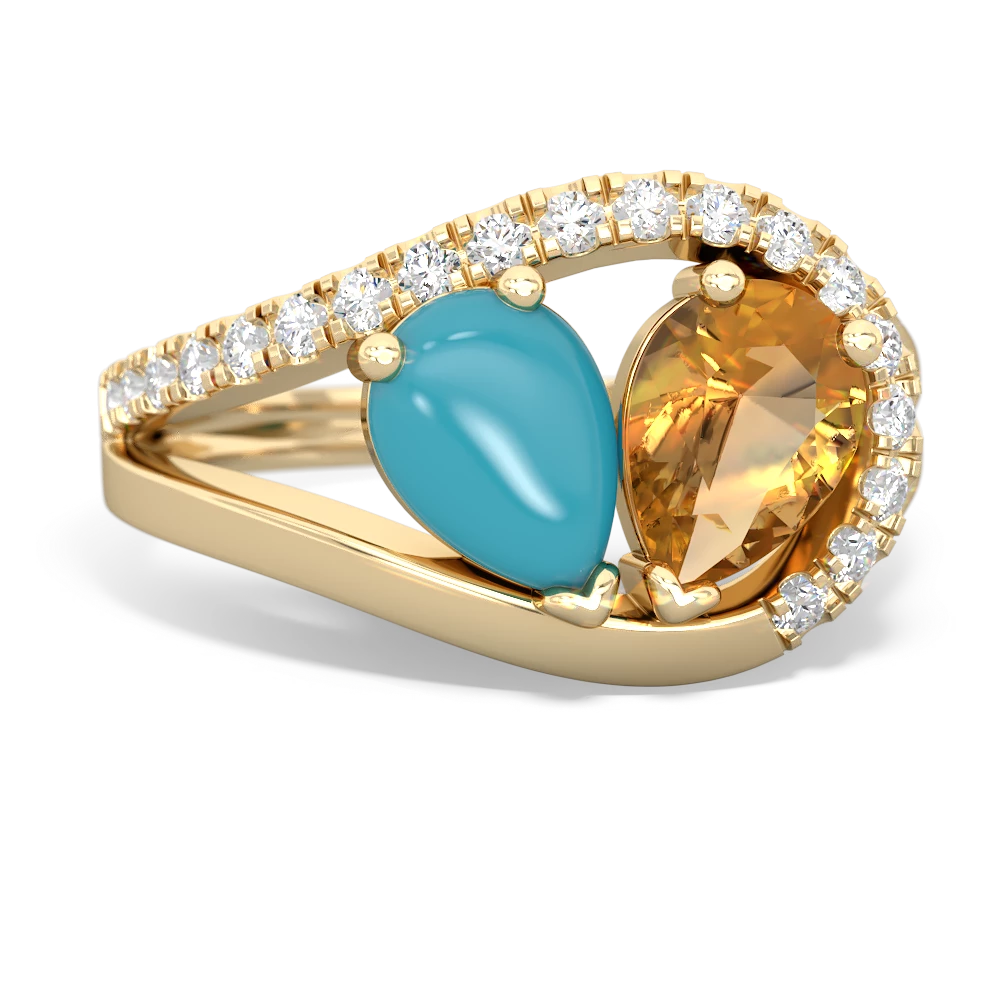 Turquoise Nestled Heart Keepsake 14K Yellow Gold ring R5650