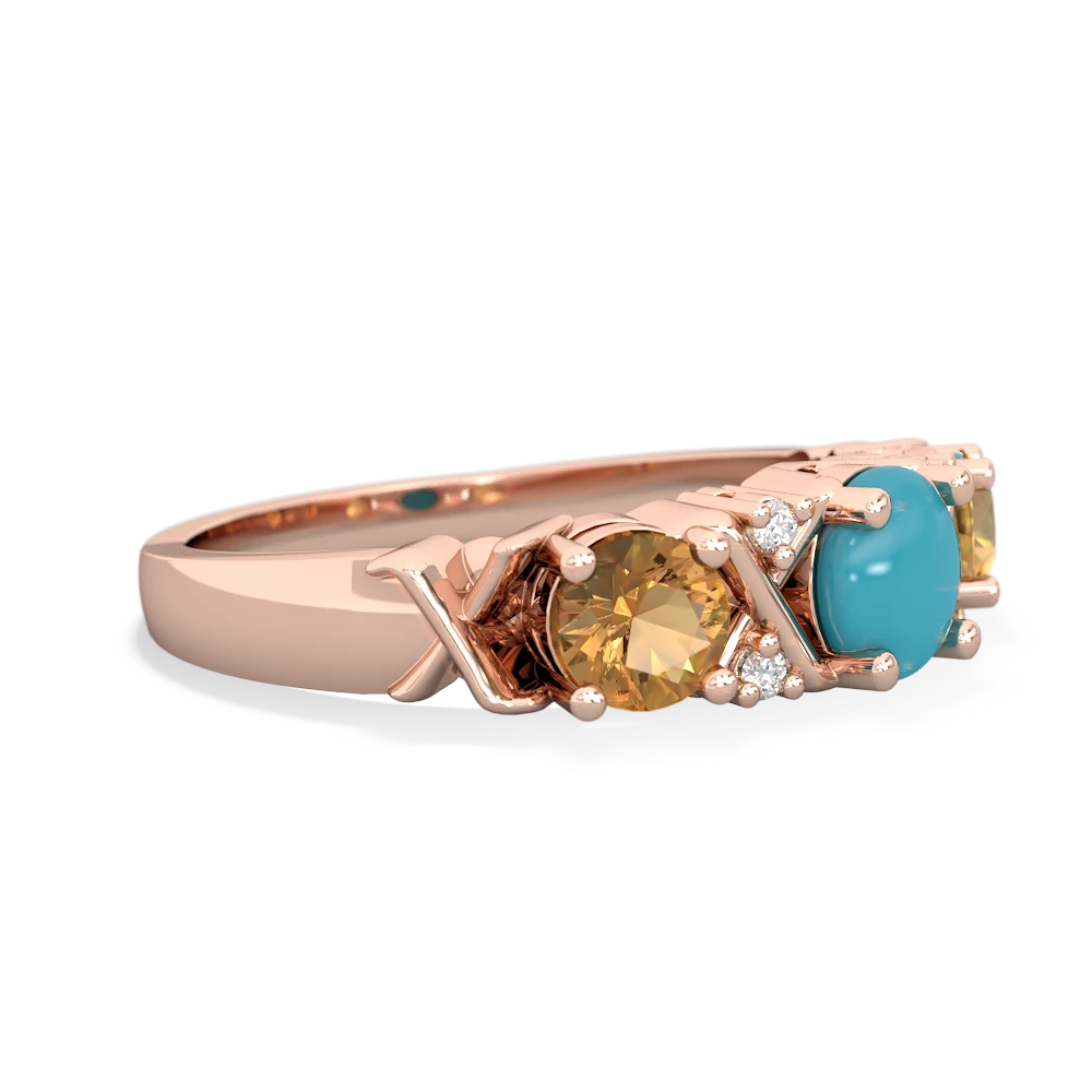 Turquoise Hugs And Kisses 14K Rose Gold ring R5016