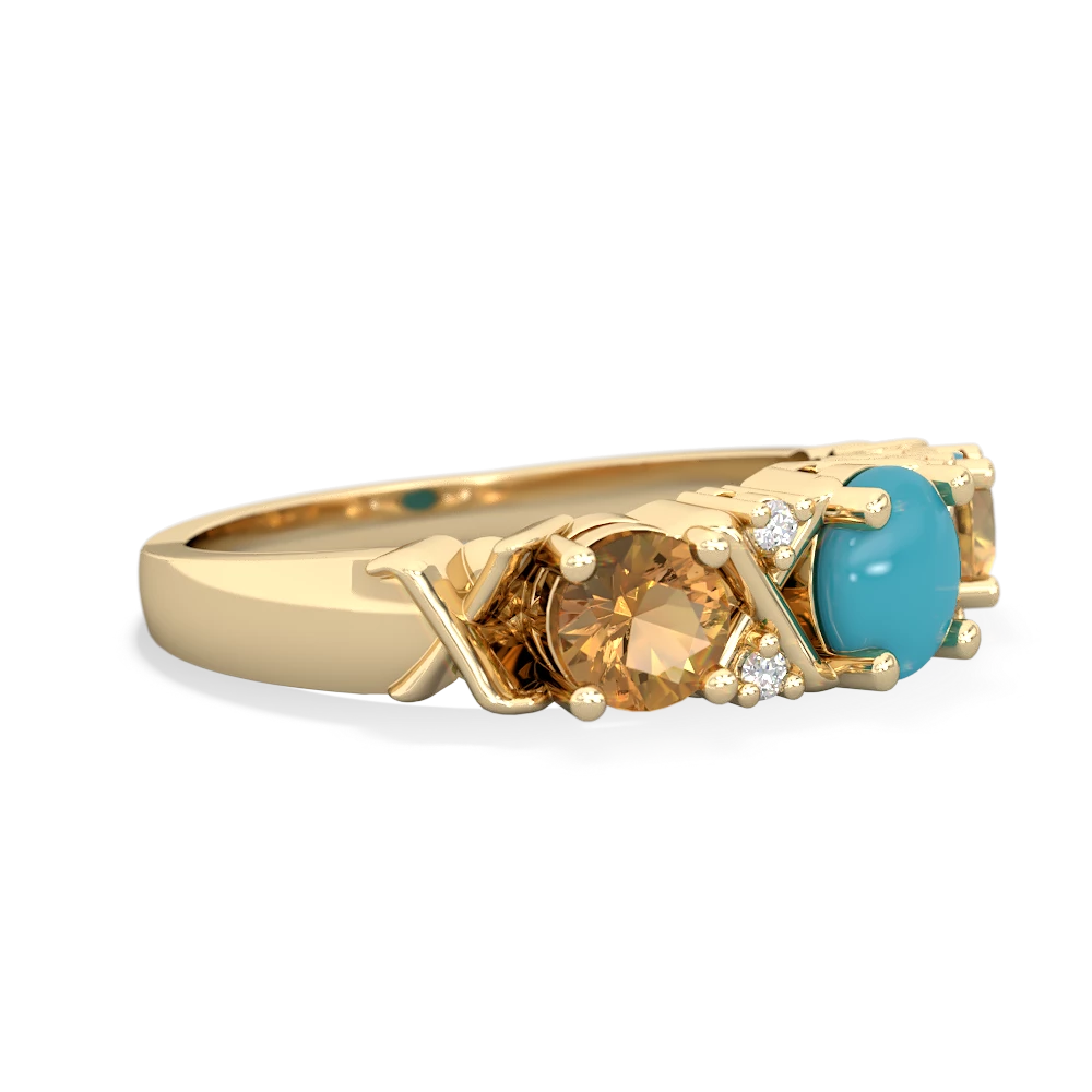 Turquoise Hugs And Kisses 14K Yellow Gold ring R5016