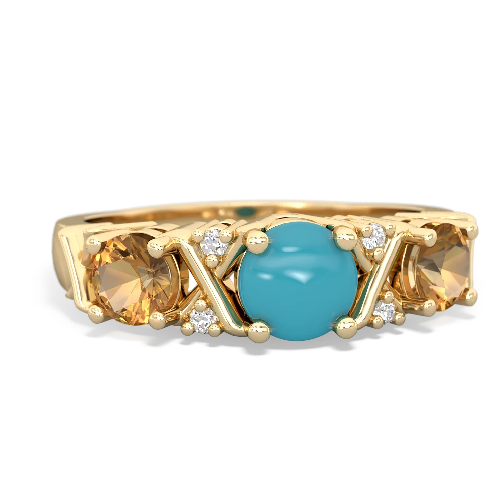 Turquoise Hugs And Kisses 14K Yellow Gold ring R5016